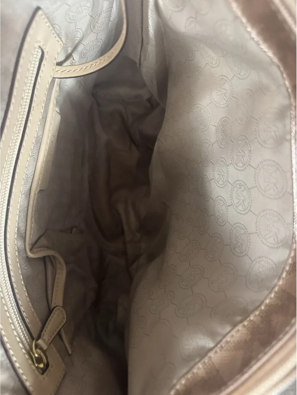 Michael Kors Large Metallic Rose Gold MK Logo Tote Shoulder Bag Gold Hardware